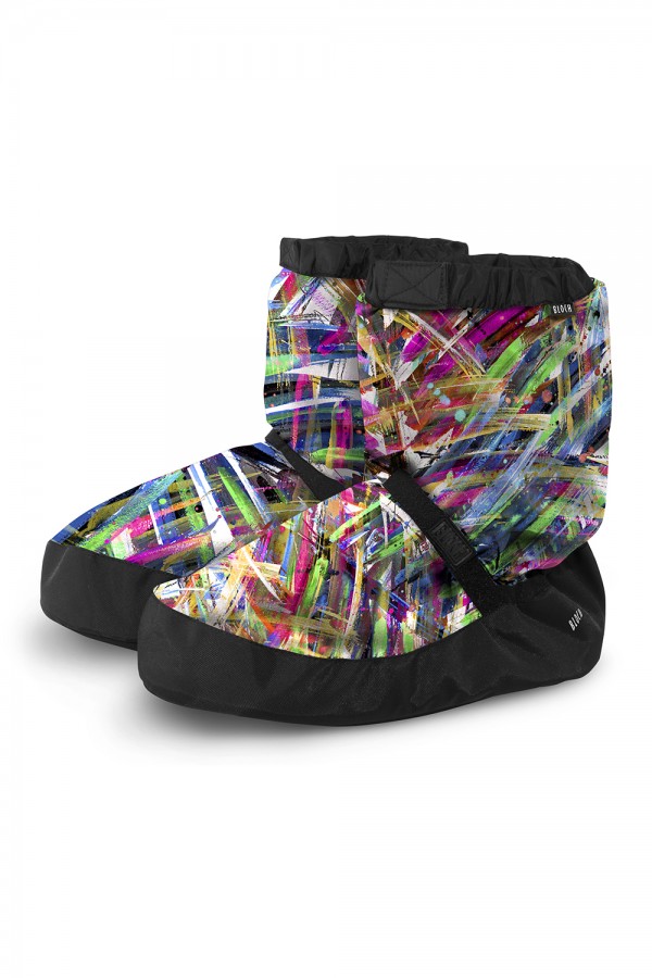 Adult Floral Print Warm Up Booties, Black