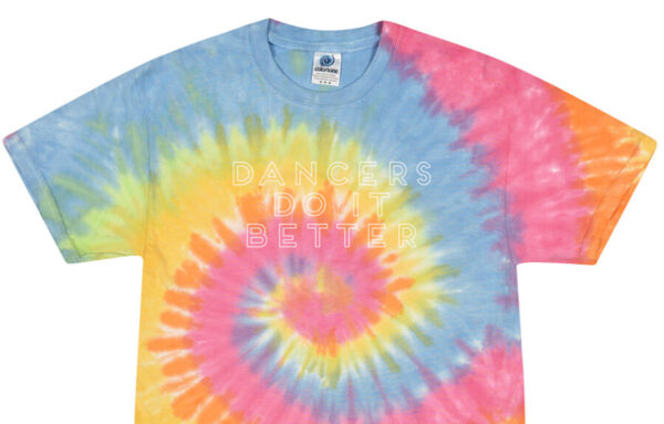 E877E836-E8B5-454D-B794-1E4440ABD4AF Dancers do it better Rainbow tie dye crop tee by Stage Dancewear