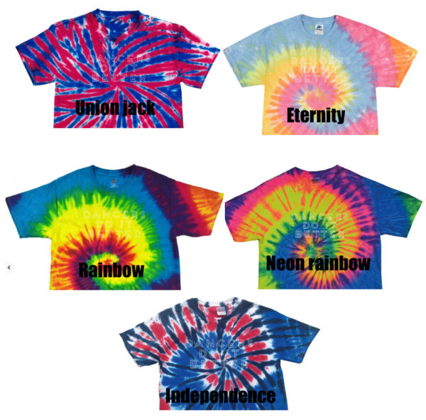 F667A017-F348-4386-9FB2-795713238763 Dancers do it better Rainbow tie dye crop tee by Stage Dancewear